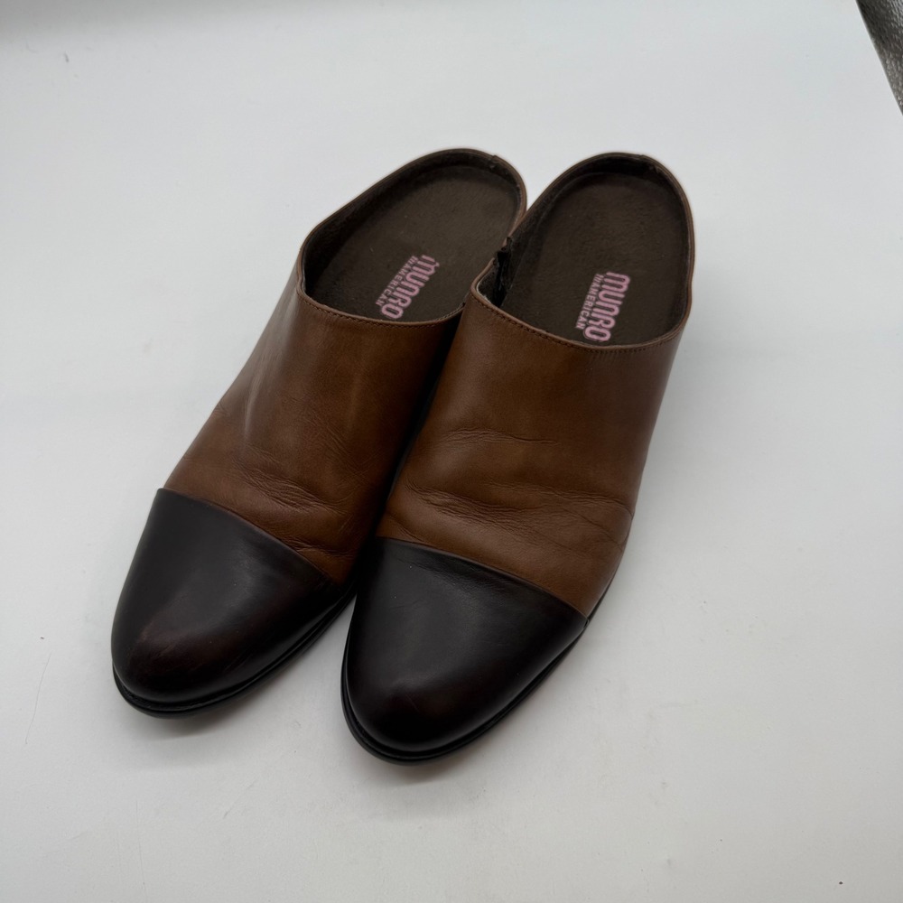 VTG Munro American Womens Brown Leather Cap Toe Mules 9.5 quiet luxury office